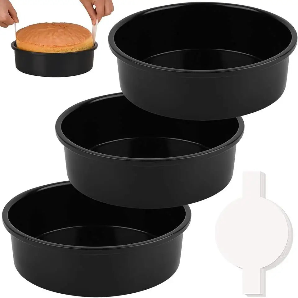 Non-Stick Carbon Steel Round Cake Pans + 50 Parchment Papers Round Cake Pan Set Axl