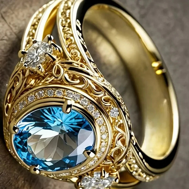 Huitan Blue Cubic Zirconia Engagement Ring | Luxury Wedding Band CZ Engagement Ring Axl