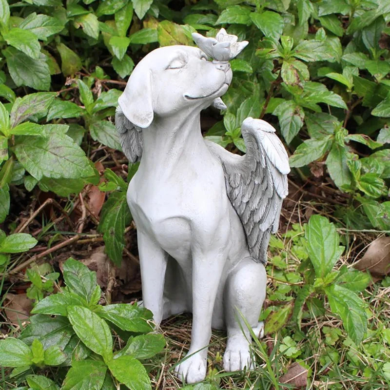 Resin Angel Dog & Cat Memorial Statue | Garden Butterfly Sculpture Garden Memorial Statue Axl