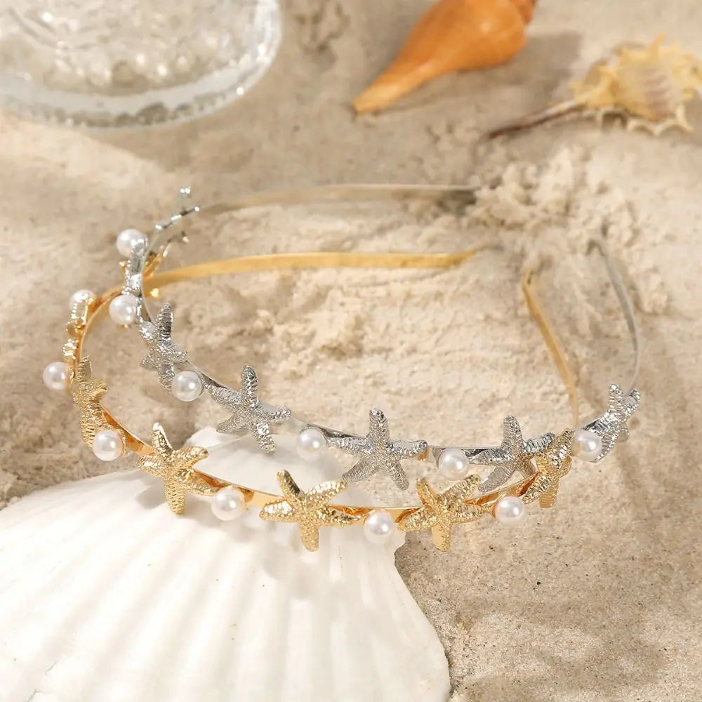 Pearl Starfish Shell Hair Hoop – Gold & Silver Tiara Headband Hair Tiara Headband Axl