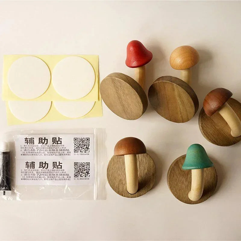 Wooden Mushroom Wall Hook – Self-Adhesive Clothes & Cap Hanger Wall Hook Axl