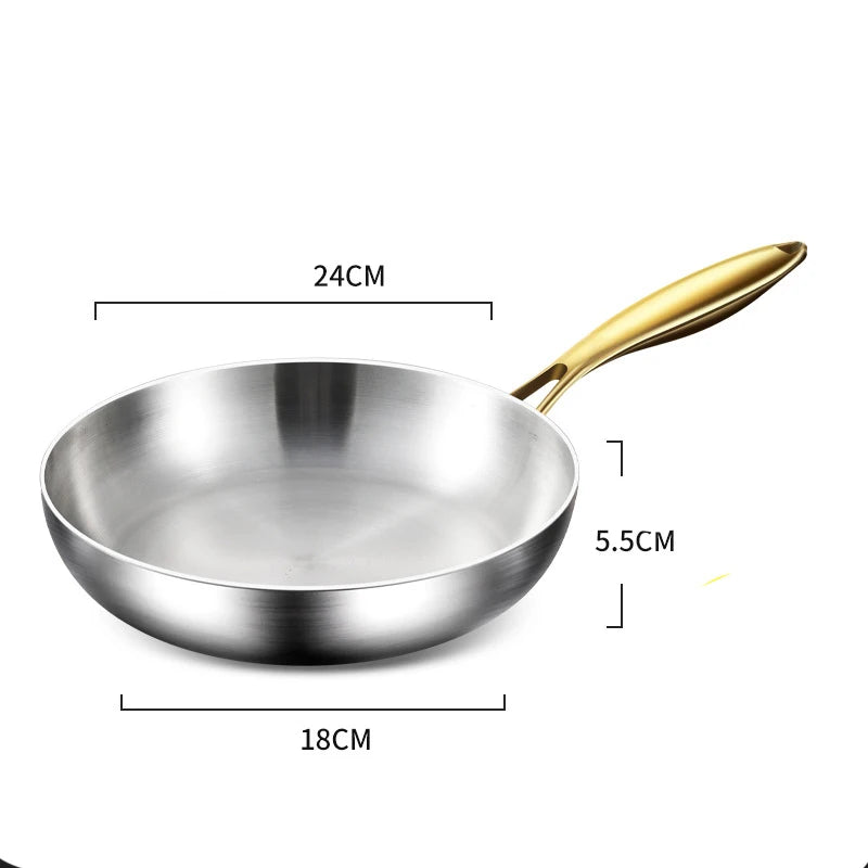 KEMORELA 316 Stainless Steel Frying Pan 7-Ply 28cm Wok Stainless Steel Frying Pan Axl 24CM