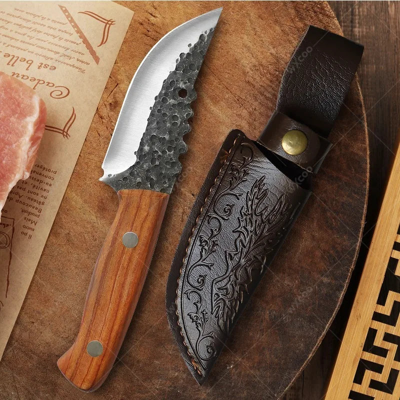WXCOO Handcrafted Kitchen & Folding Knife Combo | Wood Handle Kitchen Knife Set Axl