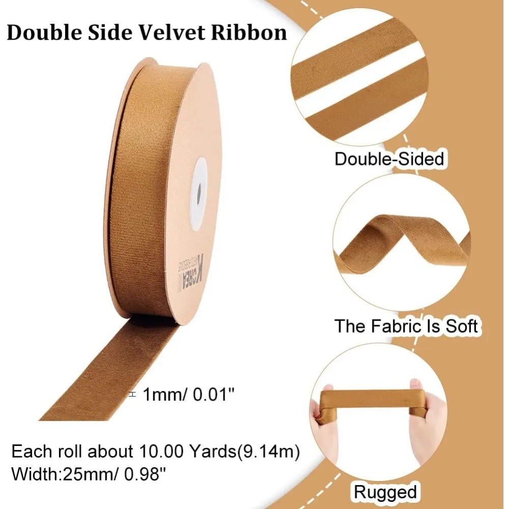 Double-Sided Velvet Ribbon Camel 1 Inch 10 Yards | Craft Ribbon Velvet Craft Ribbon Axl