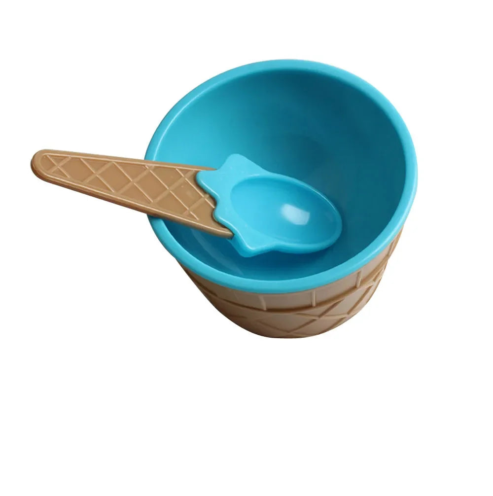 Kids Ice Cream Cone Bowl & Spoon Set – Fun Dessert Gift Dessert Bowl Set Axl Blue