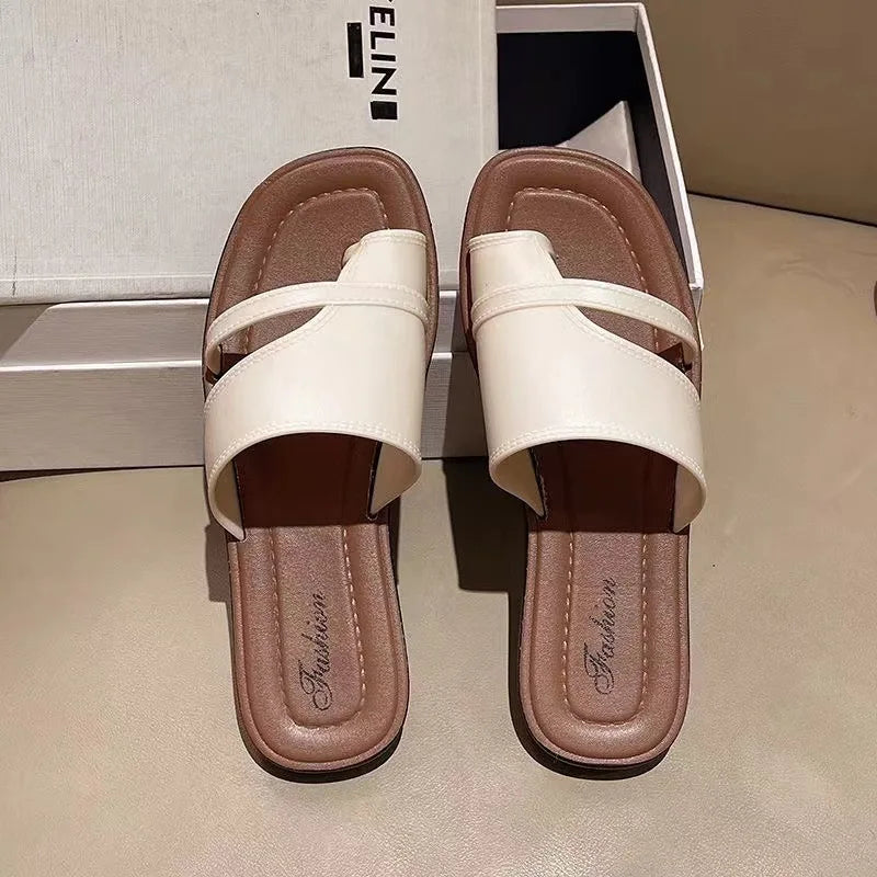 Women's Roman Flat Sandals – Versatile Beach Slippers Women's Flat Sandals Axl Beige 36-37