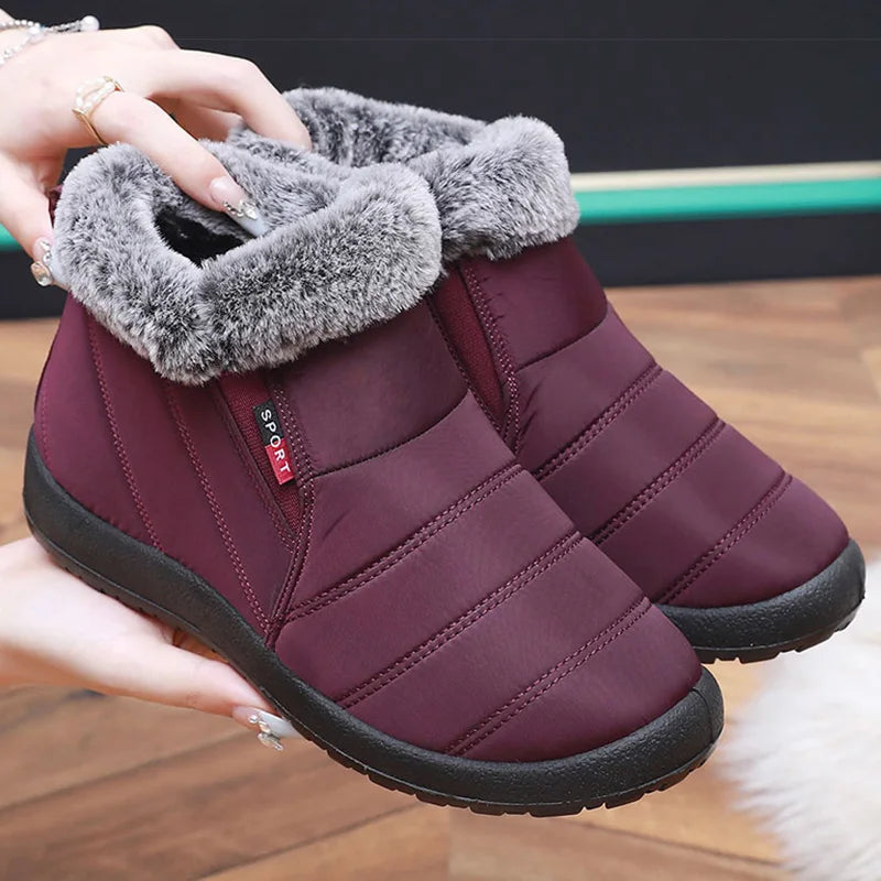 Women's Fur-Lined Slip-On Ankle Snow Boots | Winter Warmth Winter Snow Boots Axl