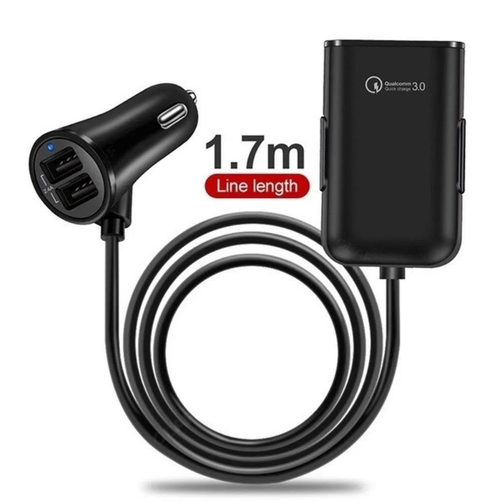 4-Port USB Car Charger QC3.0 Fast Charging – Front & Back Seat USB Car Charger Axl black