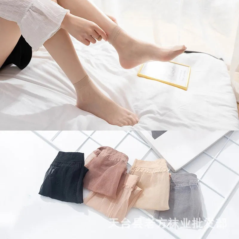 10 Pairs Women's Sheer Low-Cut Stockings – Breathable Silk-Feel Women's Sheer Socks Axl