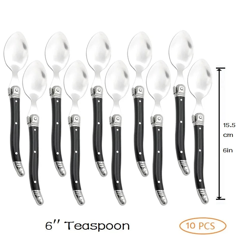 Laguiole Stainless Steel Cutlery Set – Knives, Forks & Spoons Flatware Cutlery Set Axl 10pcs Teaspoon
