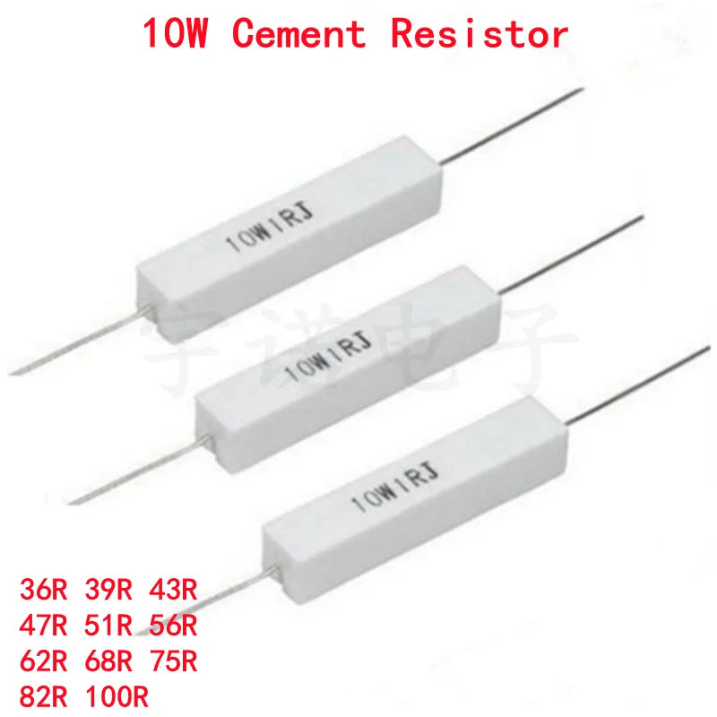 10-Pack 10W 5% Cement Resistors | DIP Fixed Power Resistors Cement Resistor Axl 51 ohm