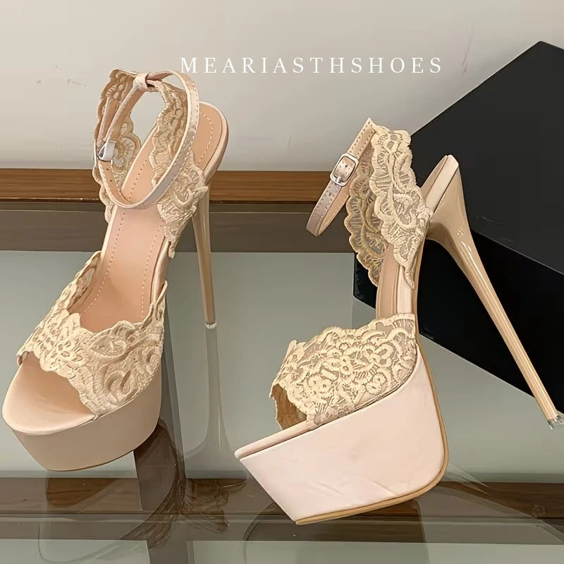 Women's 16cm Stiletto Sandals – Open Toe Buckle Strap Heels Stiletto Heel Sandals Axl as the picture 42