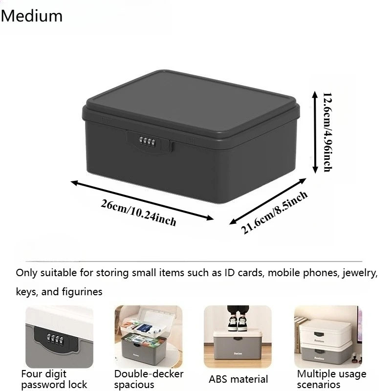 Portable Lockable Storage Box – 4-Digit Combination Lock Lockable Storage Box Axl Black - M- 1pc
