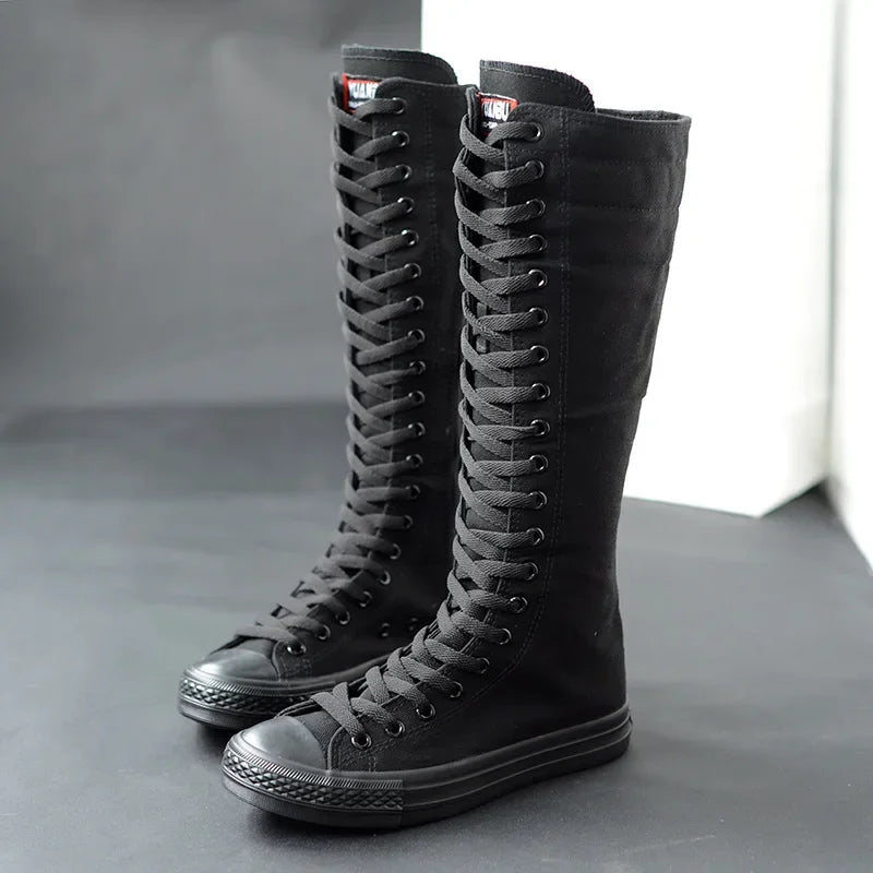 Women's Canvas Knee-High Boots – Lace-Up Zipper Style Canvas Knee-High Boots Axl a2 2.5cm height 42