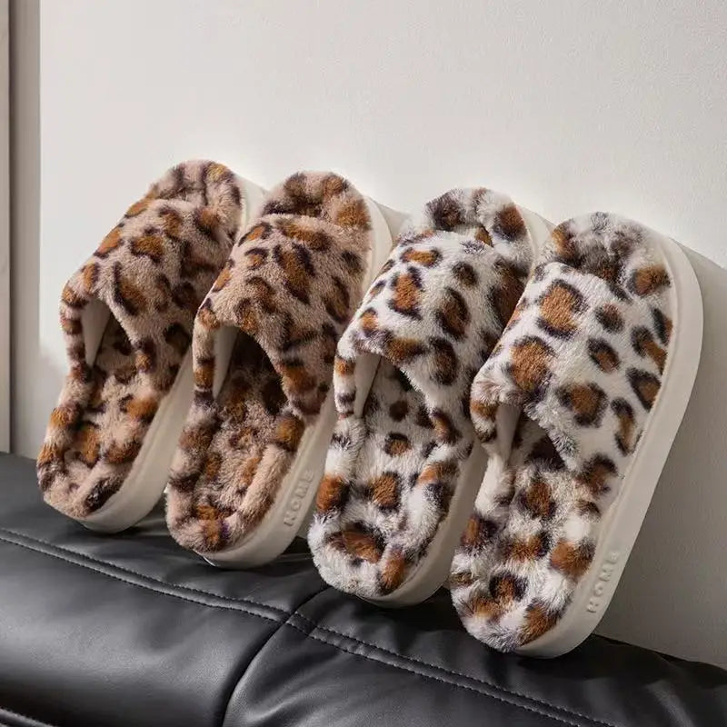 Leopard Plush Winter Slippers – Non-Slip Cozy House Shoes Plush Winter Slippers Axl