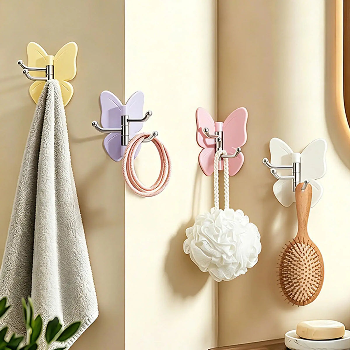 Decorative Butterfly Triple Wall Hooks – Self Adhesive No-Drill Decorative Wall Hooks Axl