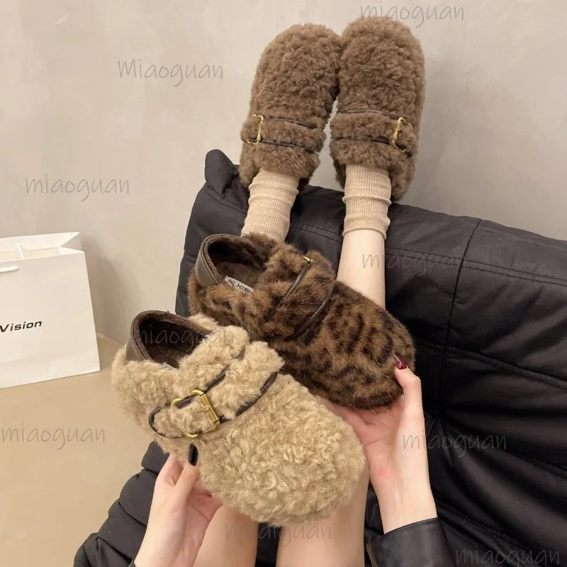 Women's Furry Slip-On Loafers | Plush Lined Warm Flat Shoes Slip-On Flat Shoes Axl
