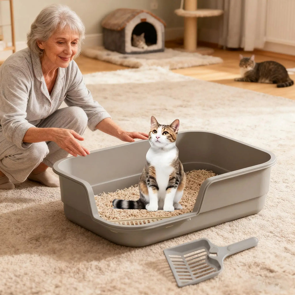 Large Anti-Splash Cat Litter Box with Scoop – Odor Control Cat Litter Box Axl