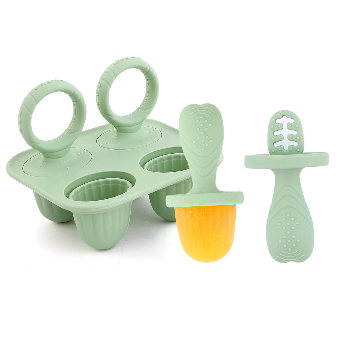 4-Cavity Silicone Baby Popsicle Mold – DIY Ice Cream Stick Mold Popsicle Mold Axl Green