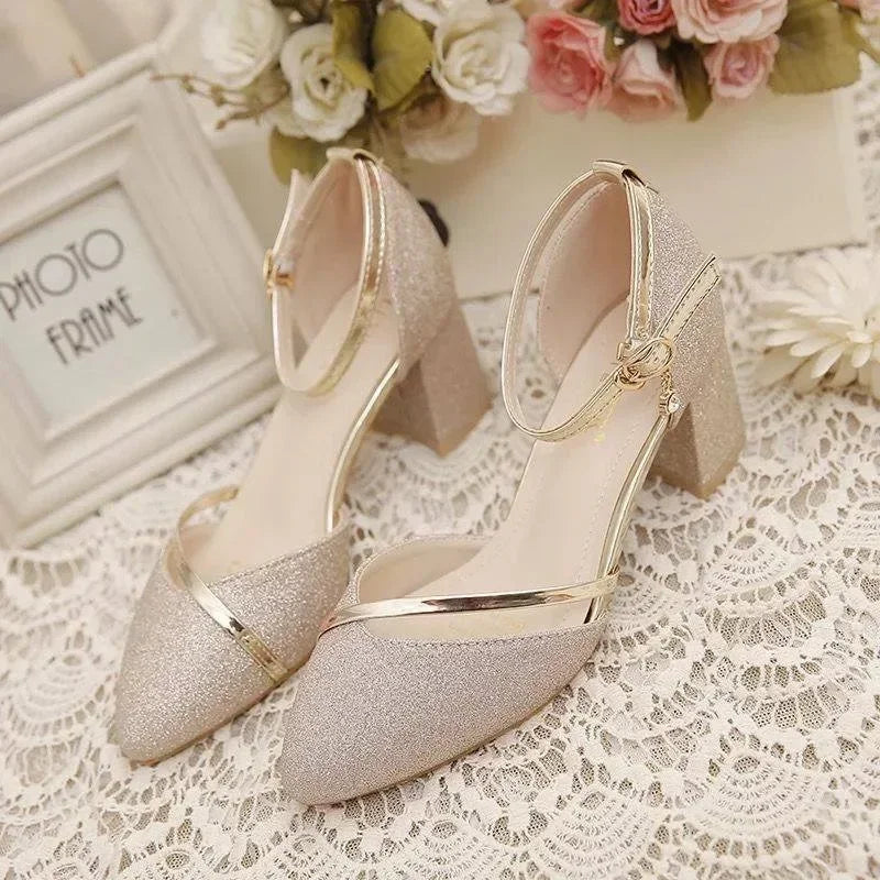 Women's Pointed Toe Square Heel Sandals | Wedding Party Pumps Heeled Sandals Axl