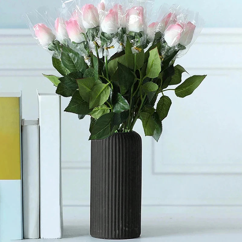 Striped Ceramic-Look Plastic Flower Vase – Minimalist Decor Decorative Vase Axl
