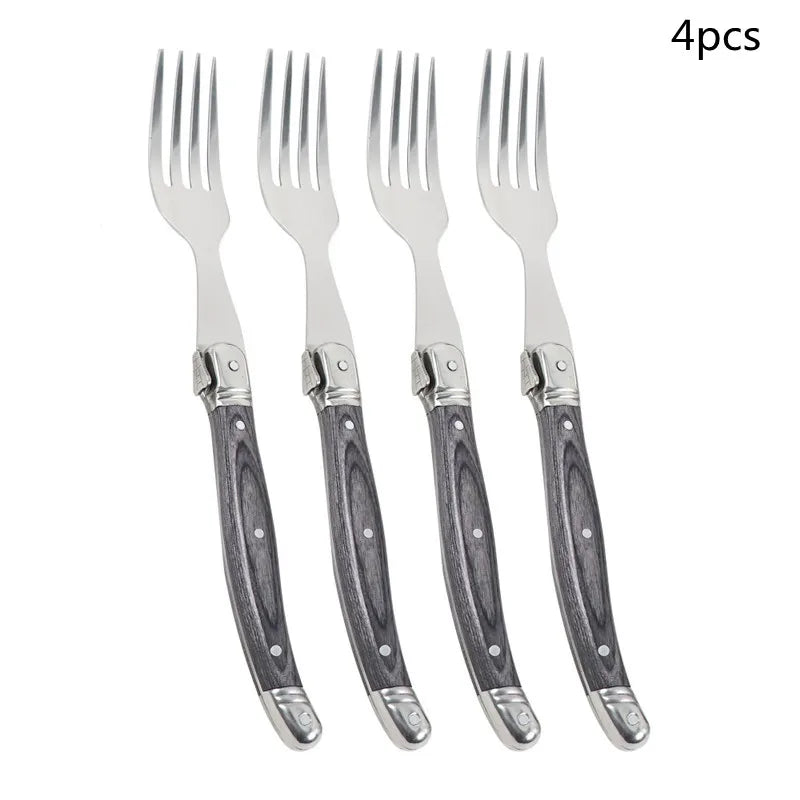 Laguiole Steak Fork Set 4–10 Pcs | Grey Pakkawood Handle Steak Fork Set Axl 4pcs fork