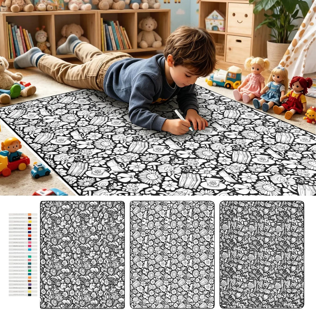 Coloring Blanket 150x115cm Washable Mat with 24 Markers DIY Coloring Blanket Axl