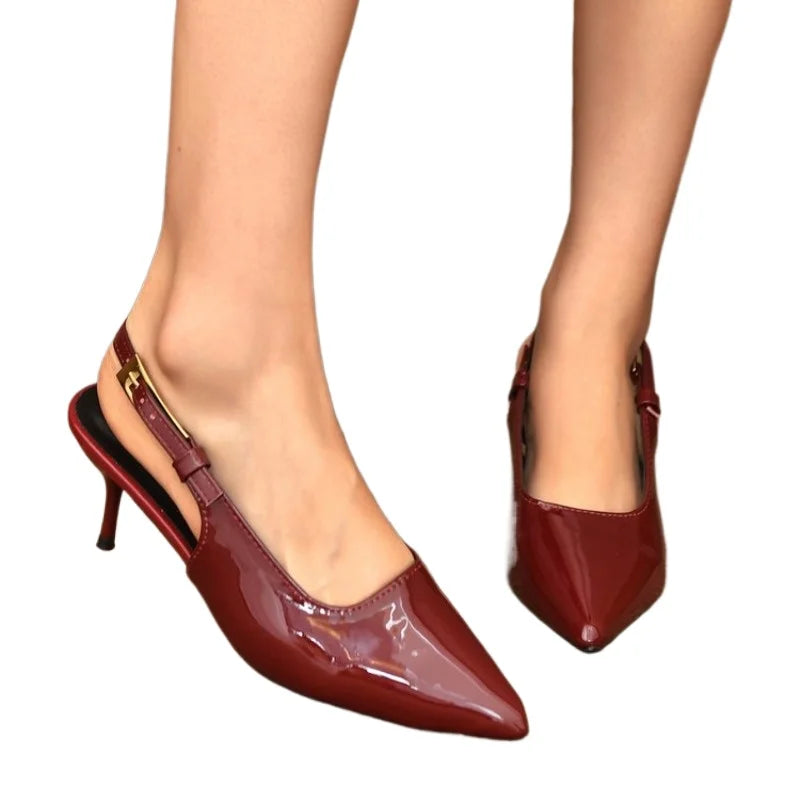 Women's Pointy Toe Slingback Heels – Patent Party Pumps Slingback Heeled Sandals Axl