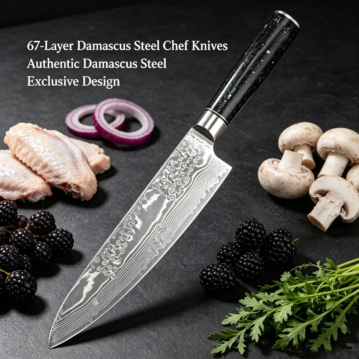 67-Layer Damascus Chef Knife – 8" Gyuto Kitchen Blade Damascus Chef Knife Axl
