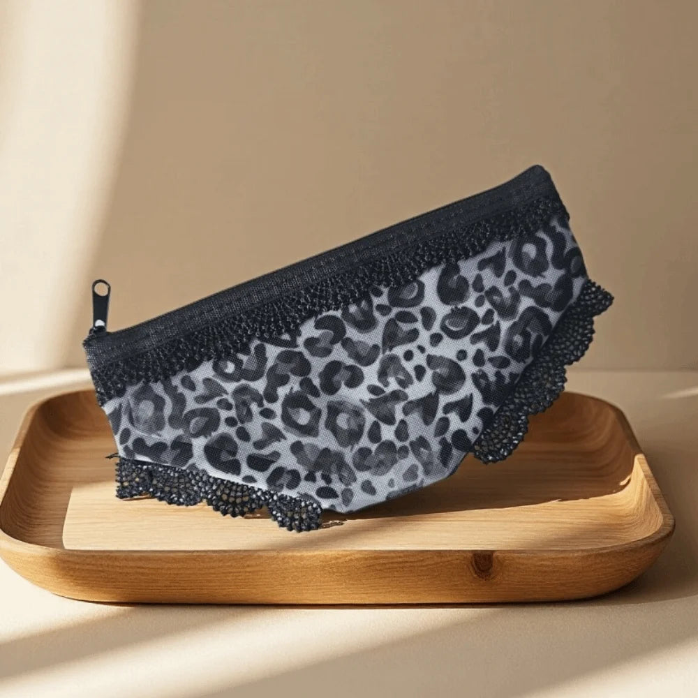 Y2K Briefs Shape Cosmetic Bag – Mesh Lace Makeup Pouch Cosmetic Makeup Bag Axl Leopard Print Blue