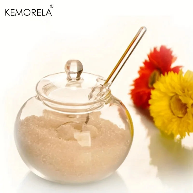 Clear Glass Sugar Bowl with Lid & Spoon | 250ml | KEMORELA Glass Sugar Bowl Axl