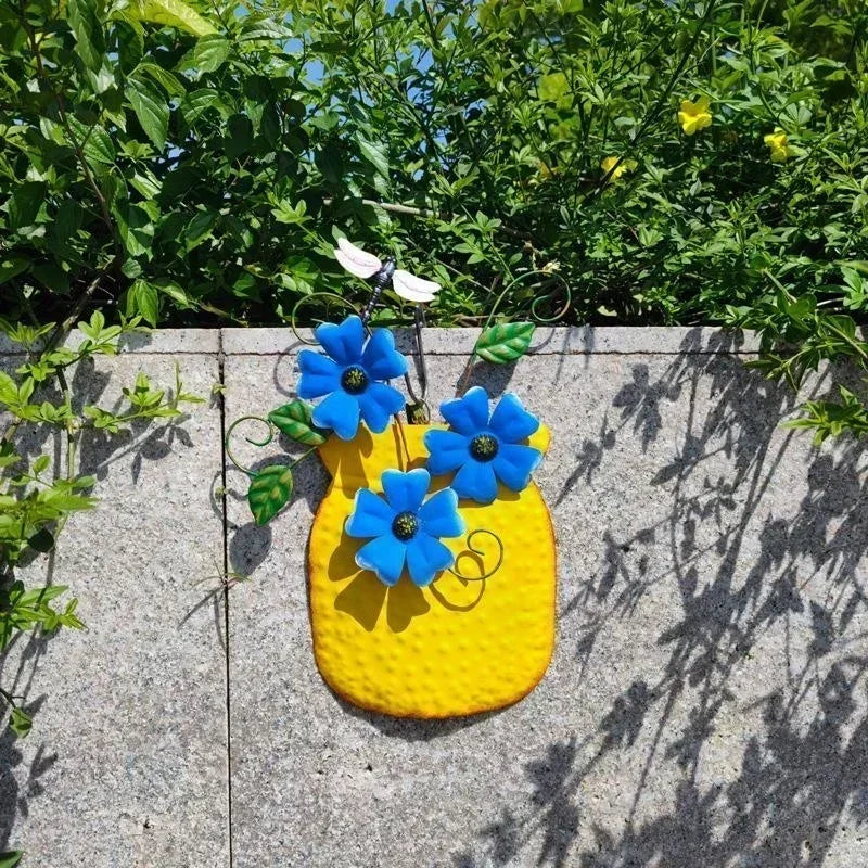 Metal Flower Wall Vases – Outdoor Fence & Patio Garden Decor Garden Wall Vase Axl Yellow