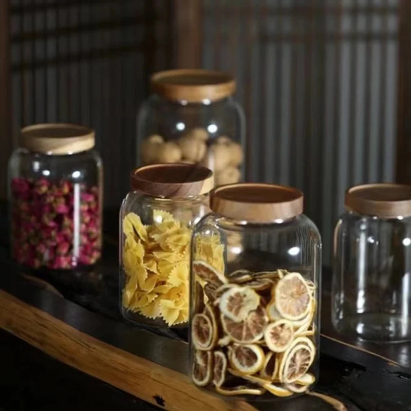 Large Glass Coffee Bean Storage Jar with Sealed Wooden Lid Glass Storage Jar Axl
