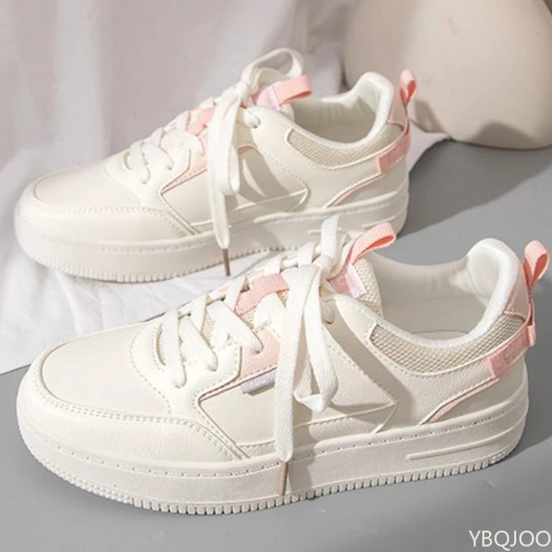 Women's Thick Sole White Sneakers – Breathable Lace-Up Shoes Women's Sneakers Axl