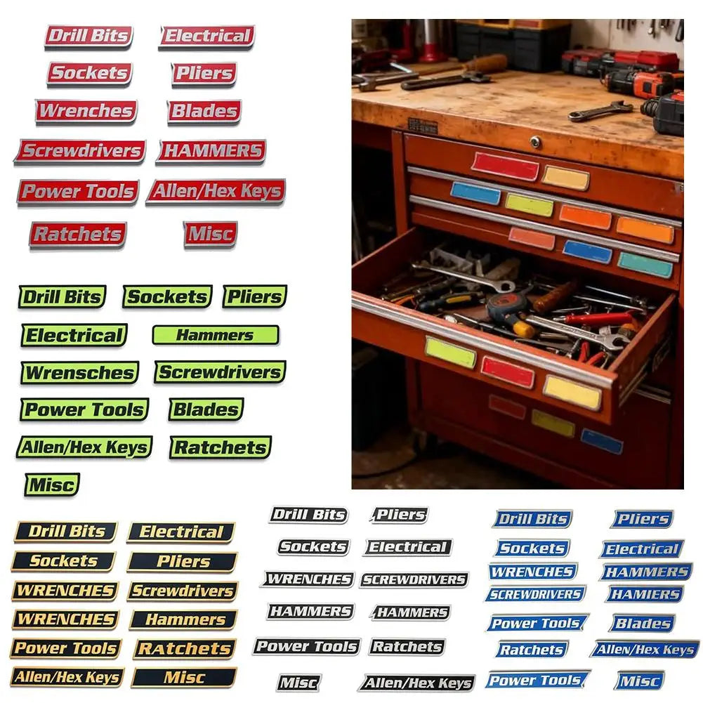 12-Piece Magnetic Toolbox Drawer Labels | 3D Bold Organizer Tool Organizer Labels Axl