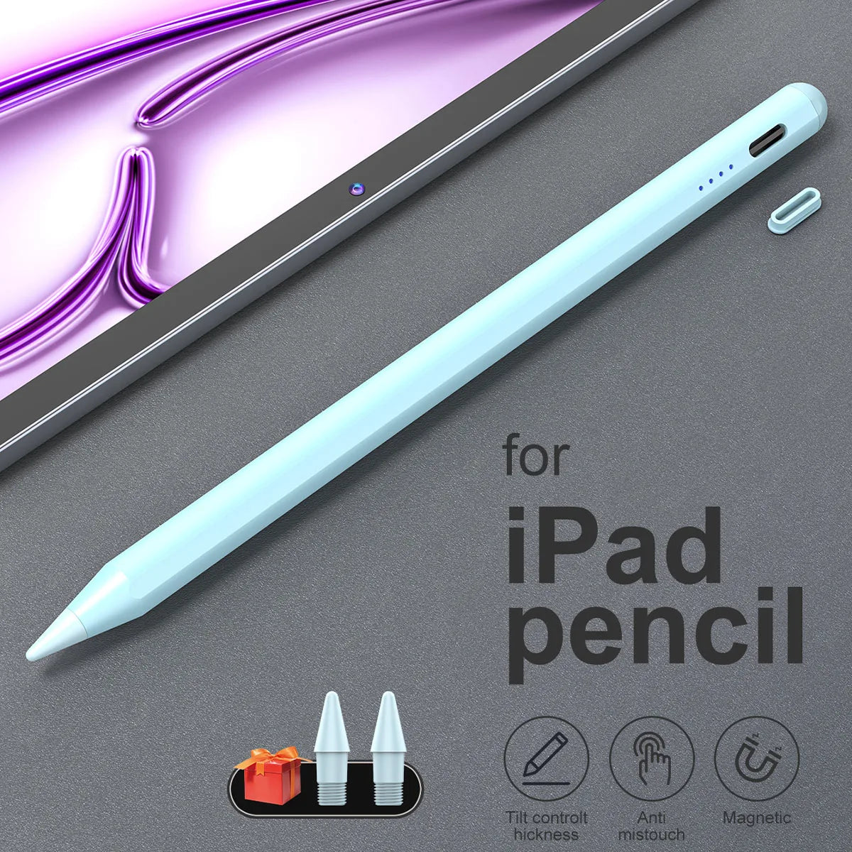 Stylus Pen for iPad 2018–2026 | LED, Tilt & Palm Rejection iPad Stylus Pen Axl Light Blue