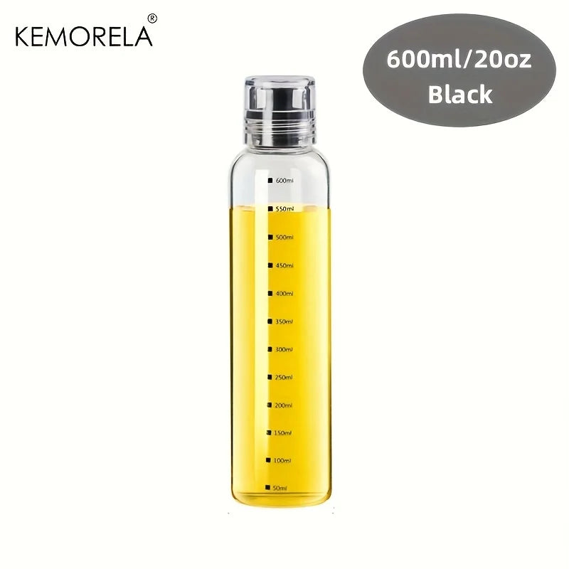 KEMORELA Glass Oil Bottle with Scale 300/450/600ml | Kitchen Glass Oil Dispenser Axl 600ml-Black
