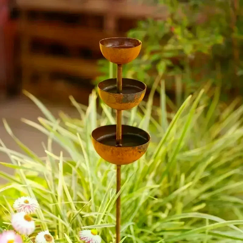 3-Tier Bird Bath Rain Collector with Metal Stake – Garden Decor Garden Bird Bath Axl