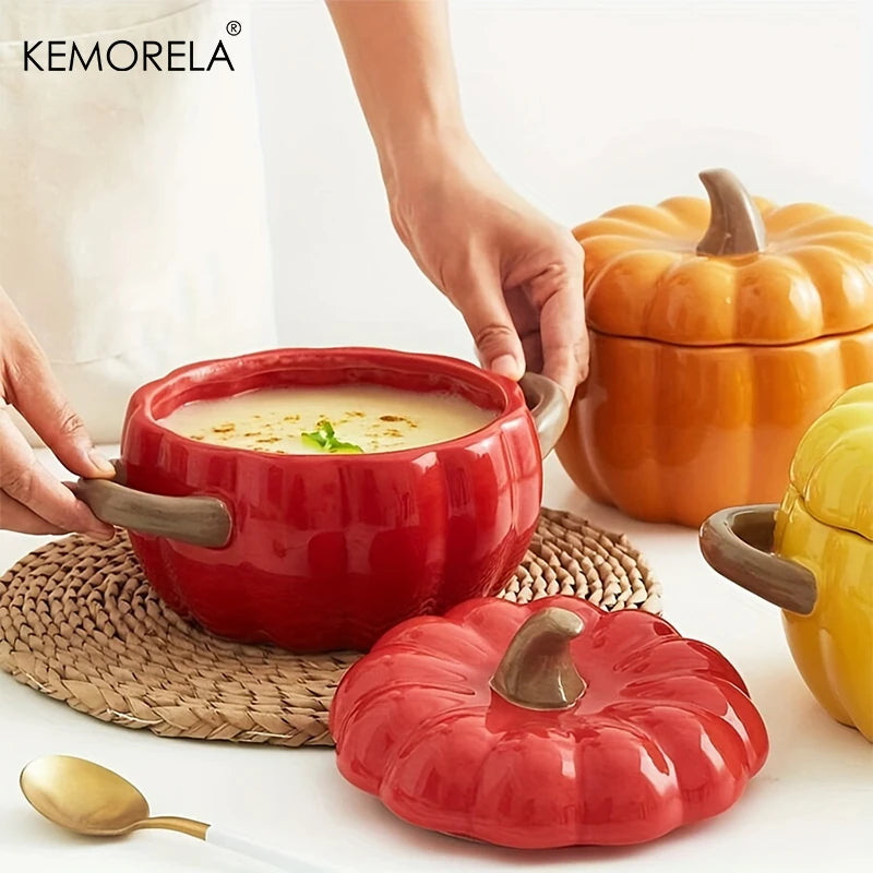 KEMORELA 50oz Ceramic Pumpkin Dutch Oven Pot with Lid Ceramic Dutch Oven Axl