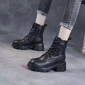 Women's Plush Lined Retro Ankle Boots – Zip-Up Thick Heel Women's Ankle Boots Axl Black velvet 35