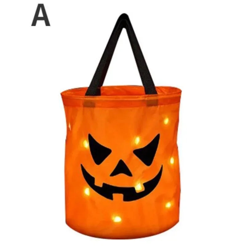 LED Light-Up Halloween Pumpkin Trick or Treat Candy Bucket Bag Halloween Candy Bucket Axl A
