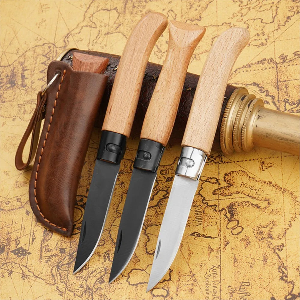 3CR13 Folding Pocket Knife – Wood Handle Camping & Hunting Folding Pocket Knife Axl