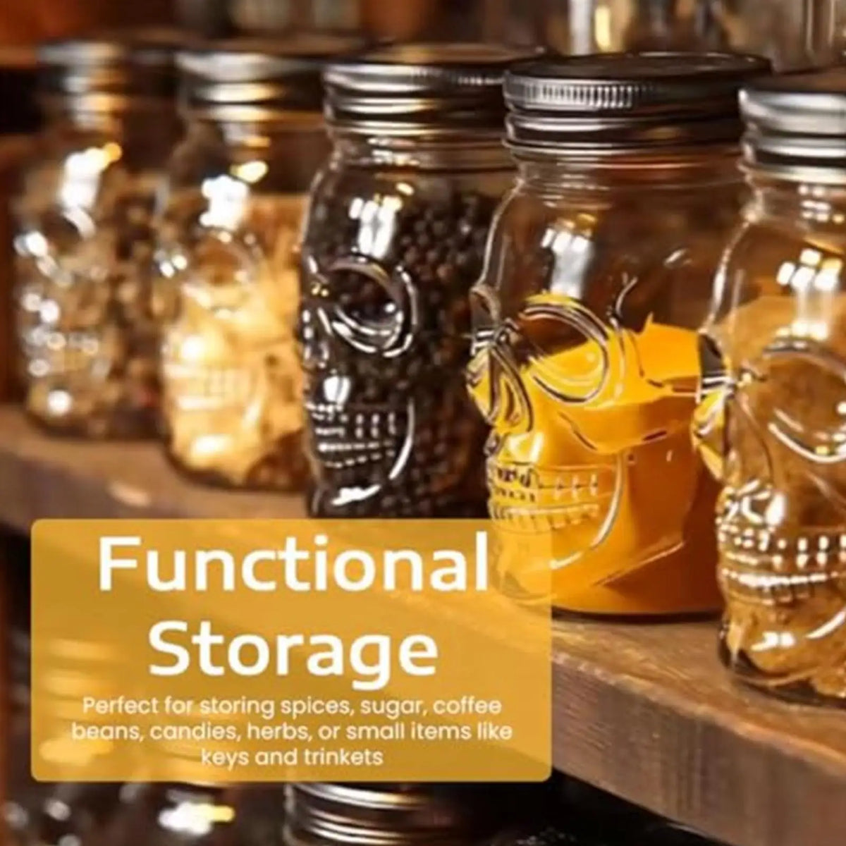 Skull Storage Jar with Lid 500ml/800ml | Gothic Spooky Decor Storage Jar Axl