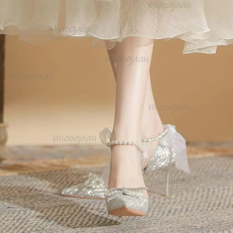 Bridal Wedding Heels – Crystal Bowknot Pearl Sandal Pumps Bridal Heeled Sandals Axl