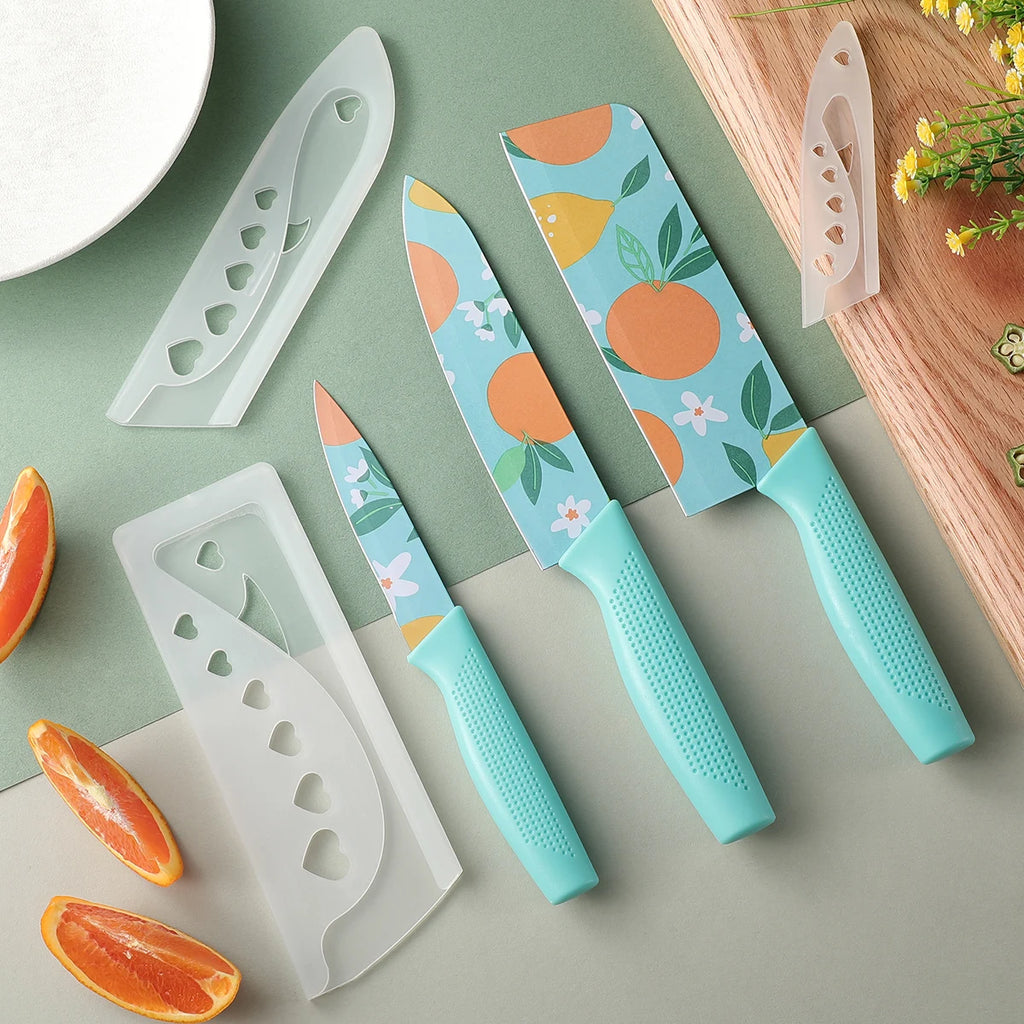 3-Piece Kitchen Knife Set – Stainless Steel Fruit Print Knives Kitchen Knife Set Axl