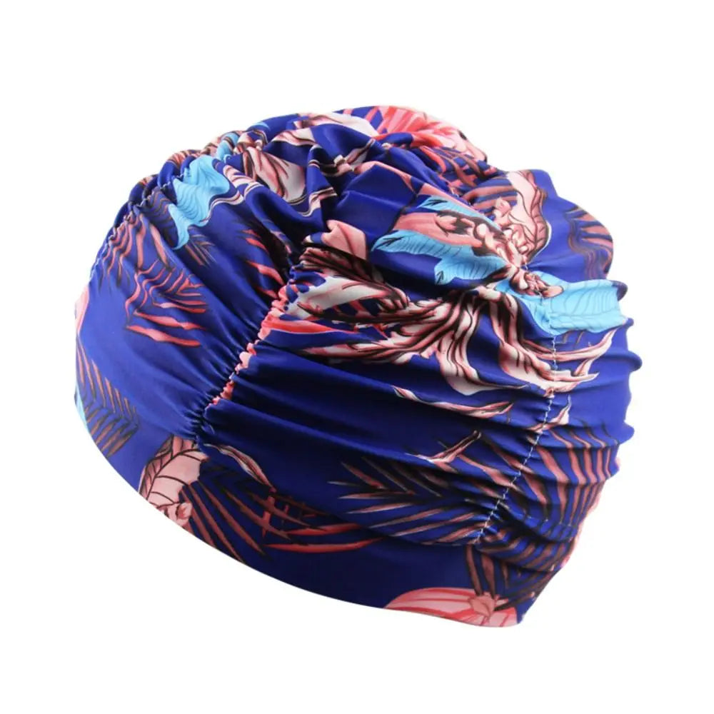 Printed Fabric Oversized Swimming Cap – Quick-Dry, Breathable Swim Cap Axl blue leaves
