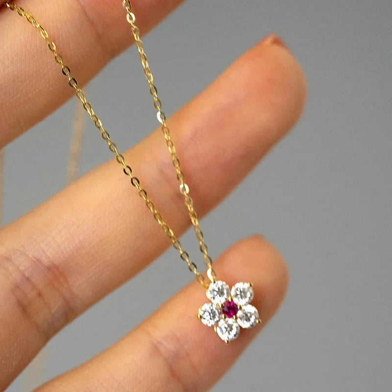Huitan Flower Pendant Necklace Red CZ | Women's Fashion Pendant Necklace Axl