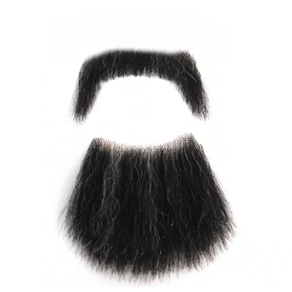 Human Hair Lace Fake Beard & Mustache – Cosplay & Stage Costume Facial Hair Axl black-A-1set