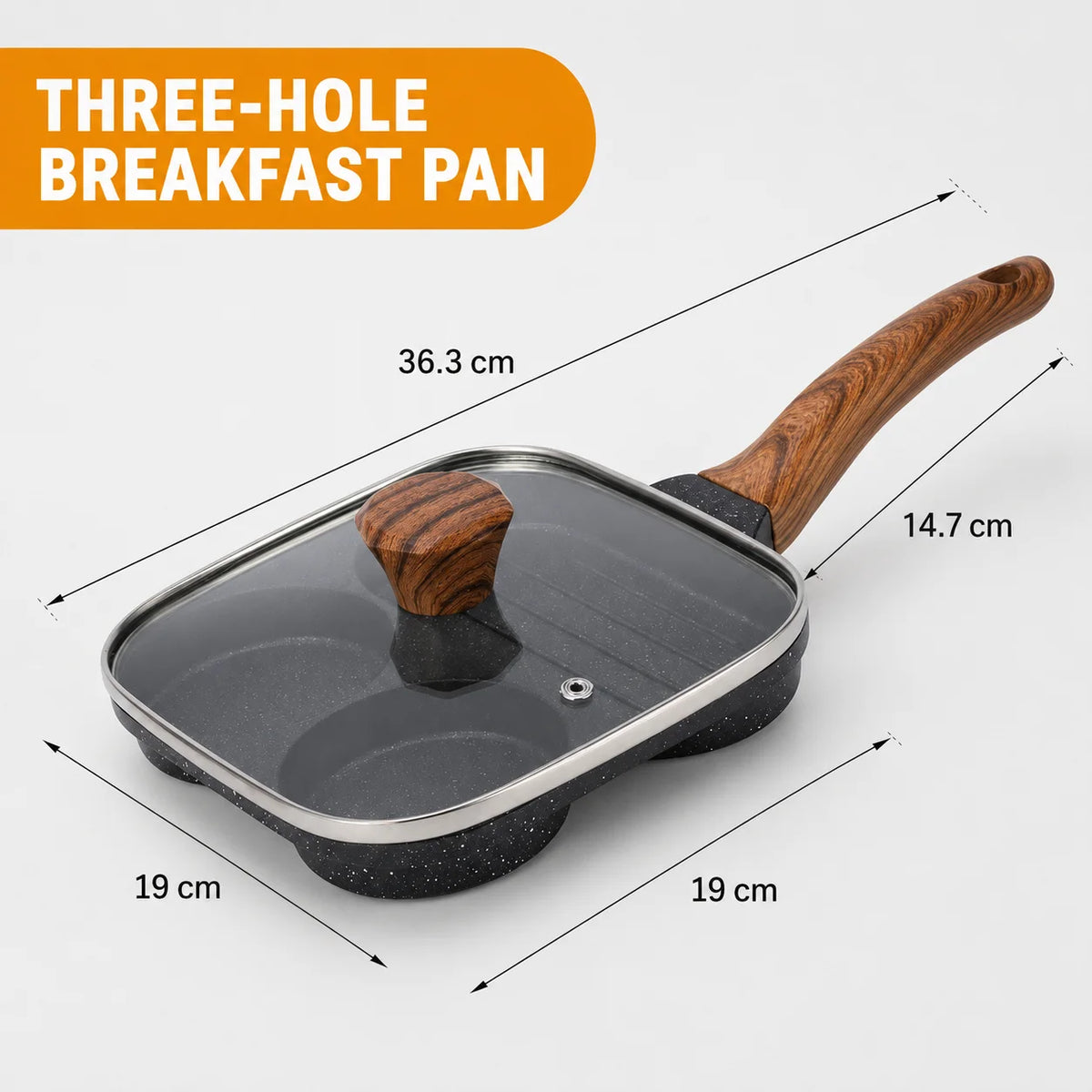 4-Section Nonstick Egg Frying Pan with Glass Lid – All Stoves Divided Omelet Pan Axl 3 Hole-Black