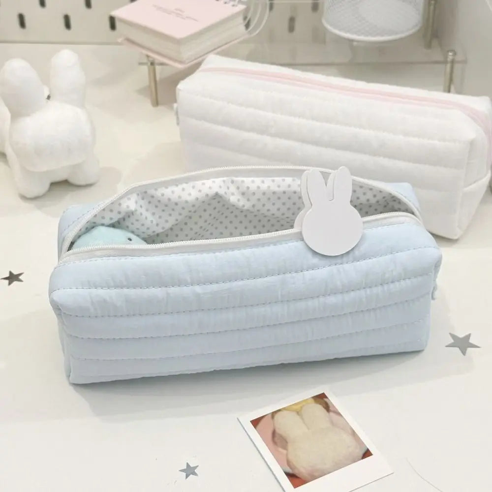 Large Capacity Pencil Case – Cute Cream Quilted Pen Bag Pencil Case Axl